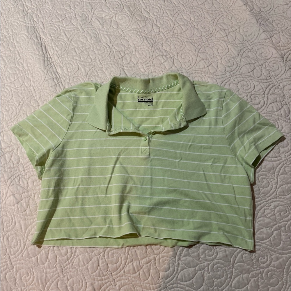 Women's Light Green Striped Crop Top